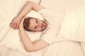 Lazy sunday with morning sex. man lying bedroom. time to relax. male health concept. man awake in bed. carefree single Royalty Free Stock Photo