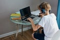 Lazy teenager boy play computer games Royalty Free Stock Photo