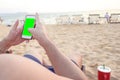 Lazy time. Man with mobile phone on a summer day Royalty Free Stock Photo