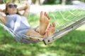 Lazy time. Woman in a hammock