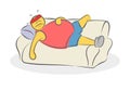 Lazy tired fat athlete is lying on the couch. Concept of bad willpower. Fitness gym illustration Royalty Free Stock Photo