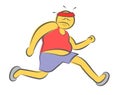 Lazy tired fat athlete is running on marathon. Concept of bad willpower. Fitness gym illustration