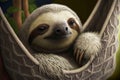 Tired sloth in a hammock funny cartoon cute