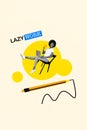 Lazy worker news maker collage picture funny woman sitting chair author education courses pencil write plan isolated on