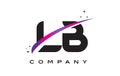 LB L B Black Letter Logo Design with Purple Magenta Swoosh