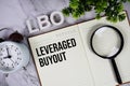 LBO - Leveraged Buyout acronym on notepad, Business concept background Royalty Free Stock Photo