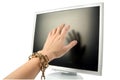 Lcd monitor and hand Royalty Free Stock Photo