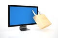 LCD Monitor with Padlock on White Background