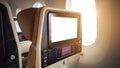 LCD rear seat on the plane Royalty Free Stock Photo