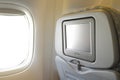 LCD screen in airplane seat Royalty Free Stock Photo