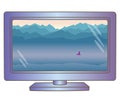 Lcd tv monitor with mountain landscape on screen