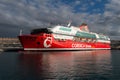 Marseille, France - 05-01-2023: a red corsica linea ferry is docked in Marseille