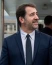 portrait of french politician Christophe Castaner on a boat