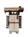 Ld power transformer.Oil immersed type in main store on white isolated background and clipping path