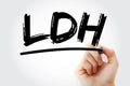 LDH - lactic dehydrogenase acronym with marker, medical concept background