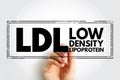 LDL Low-Density Lipoprotein - one of the five major groups of lipoprotein which transport all fat molecules around the body in the