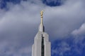 LDS Temple Angel Moroni with a Blue Sky and Clouds