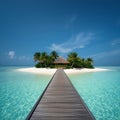 ldyllic tropical island with wooden jetty Royalty Free Stock Photo