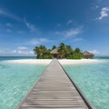 ldyllic tropical island with wooden jetty Royalty Free Stock Photo