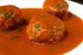 Le boulet with tomato sauce with pieses of bunching onio non to Royalty Free Stock Photo