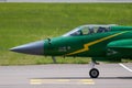 LE BOURGET PARIS - JUN 21, 2019: Pakistan Air Force PAC JF-17 Thunder fighter jet plane taxiing before a flying demonstration at