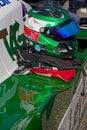 Helmet and equipment of a driver before the start during the fifth French Historic Grand