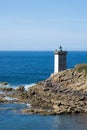 View of the Kermovan lighthouse and bay on the coast of Brittany in France