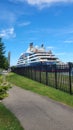 Le Dumont D Urville Luxury Crusie Ship entering Lock 1 on the Welland Canal in St. Catharines, Ontario, Canada.