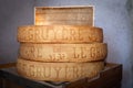 Le GruyÃÂ¨re AOP Swiss cheese wheels Royalty Free Stock Photo