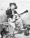 Le guitarrero The Guitar Player by Ãâ°douard Manet in the old book the History of Painting, by R. Muter, 1887, St. Petersburg