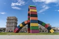 Le Havre, France - August 8, 2021: Contemporary colorful installation Catene de Containers by Vincent Ganivet in Southampton port Royalty Free Stock Photo