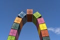 Le Havre, France - August 8, 2021: Contemporary colorful installation Catene de Containers by Vincent Ganivet in Southampton port