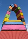 Le Havre, France - August 8, 2021: Contemporary colorful installation Catene de Containers by Vincent Ganivet in Southampton port