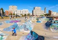 The skatepark and the `Porte Oceane` building complex in Le Havre, France Royalty Free Stock Photo