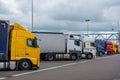 Le Havre, France - May 04, 2018 : Trucks parked on a highway re Royalty Free Stock Photo