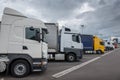 Le Havre, France - May 04, 2018 : Trucks parked on a rest stop Royalty Free Stock Photo