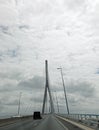 Le Havre, H, France - August 21, 2022: Normandy Bridge called Pont de Normandie is a cable-stayed bridge on river Seine