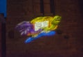 LE MANS, FRANCE - AUGUST 28, 2016: Night of chimera Illuminated perfomance on the wall of Roman and gothic cathedral