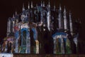 LE MANS, FRANCE - AUGUST 28, 2016: Night of chimera Illuminated perfomance on the wall of Roman and gothic