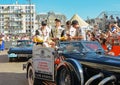 LE MANS, FRANCE - JUNE 16, 2017:Team of Chevrolet Corvette C7.R Oliver Gavin, Tommy Milner, Marcel Fassler at a parade of pilots r