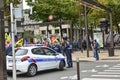 LE MANS, FRANCE - OCTOBER 10, 2017: Car of police . People demonstrate during a strike against new laws