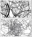 Le Mans and Saint-Denis France Maps Set in Black and White Color