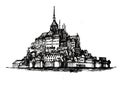 Le Mont-Saint-Michel castle in France sketchy image