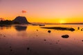 Le Morn mountain and ocean with sunset in Mauritius Royalty Free Stock Photo