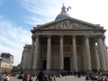 Le Pantheon located at Montagne Sainte Genevieve Paris France with people and blue sky