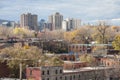 Le Plateau residential district of Montreal, Quebec, Canada, seen from above, with its typical individual houses made of red brick Royalty Free Stock Photo