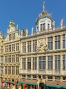 Le Roy D`Espagne and La Brouette houses on Grand Place, Brussels Belgium Royalty Free Stock Photo