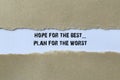 Hope for the best plan for the worst on white paper Royalty Free Stock Photo