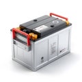 Lead Acid Battery Large Rectangular with Terminals and Handle Front Side View White Background Royalty Free Stock Photo