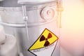 Lead barrel container with nuclear waste, radiation garbage Royalty Free Stock Photo